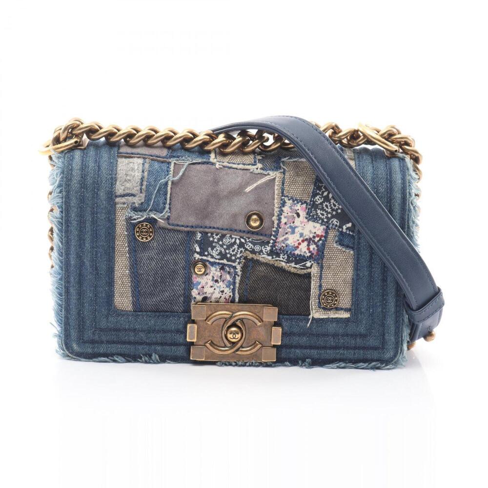 Chanel Boy Small Patchwork Antique Gold Hardware Shoulder Bag Handbag Denim W...